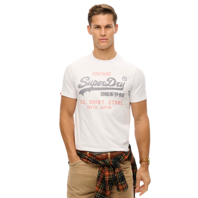 Superdry VL Shirt Shop Bonded Tee - T-Shirt Uomo Con Logo Vintage Termosaldato, Vestibilità Slim, Girocollo A Coste